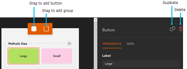 Drag duplicate or delete buttons